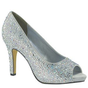 Touch Ups Eliza SilverSatin Jeweled Peep Toe Pumps
